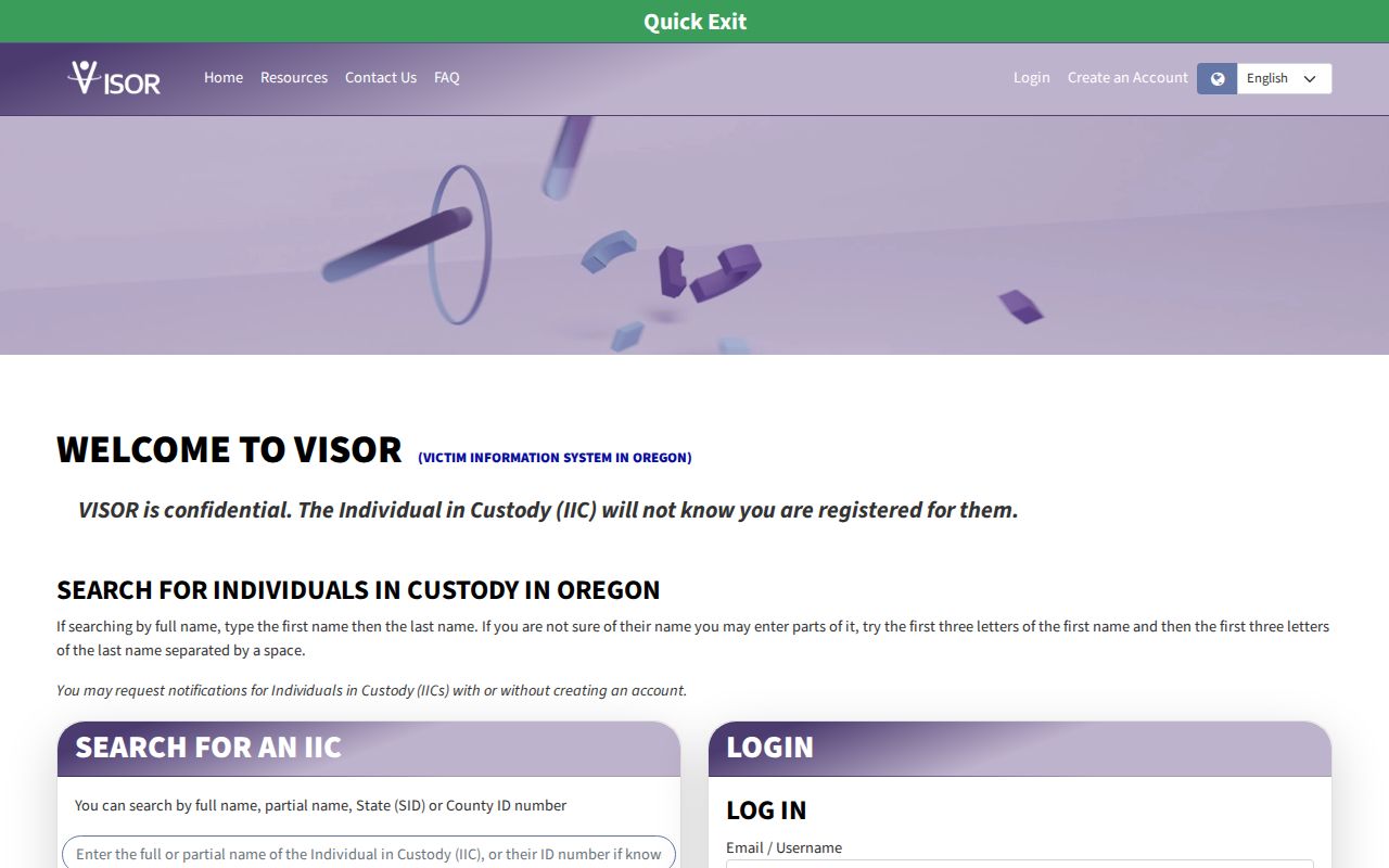 Oregon VISOR Columbia County custody status record search