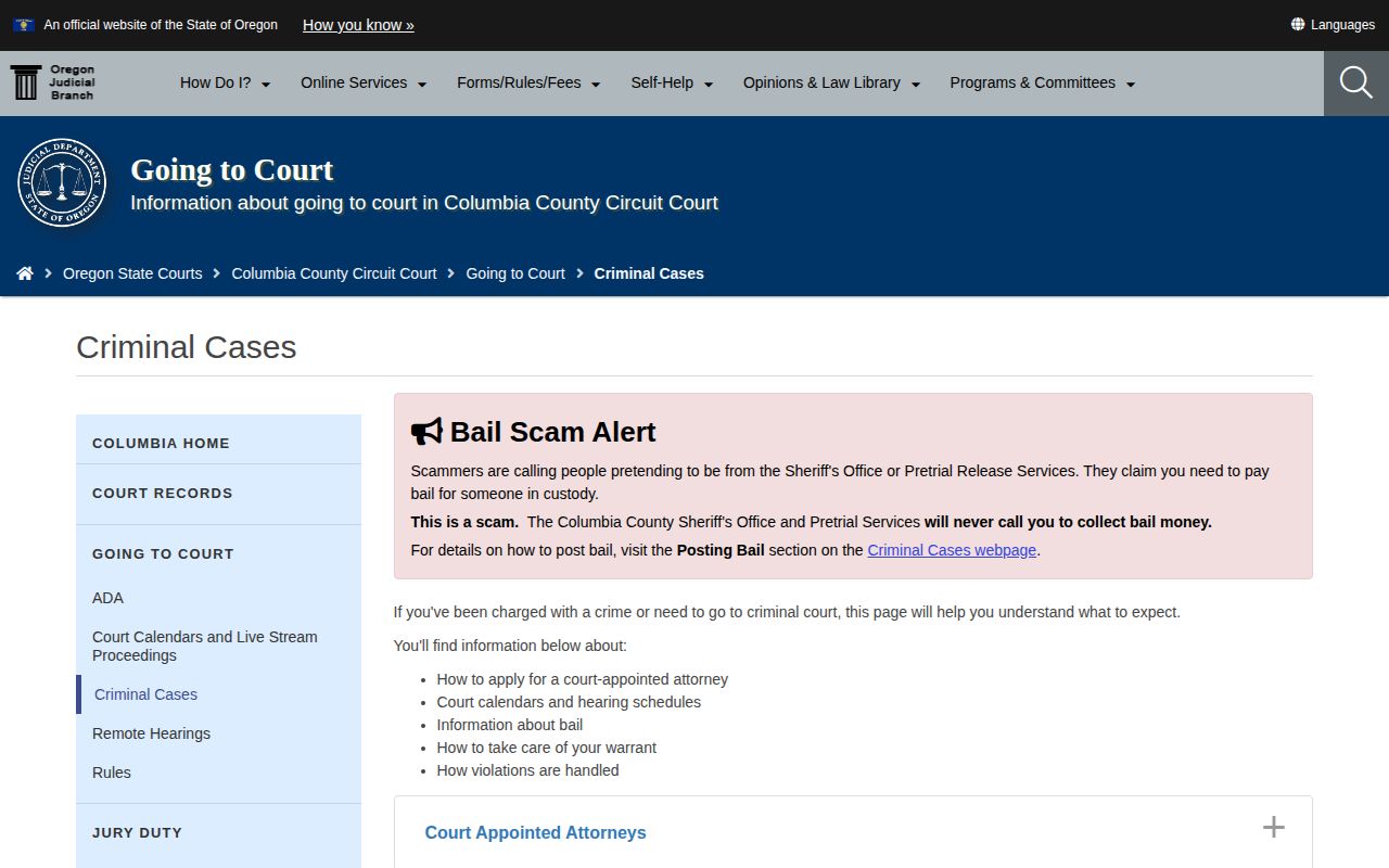 Columbia County warrant appearance instructions from Circuit Court